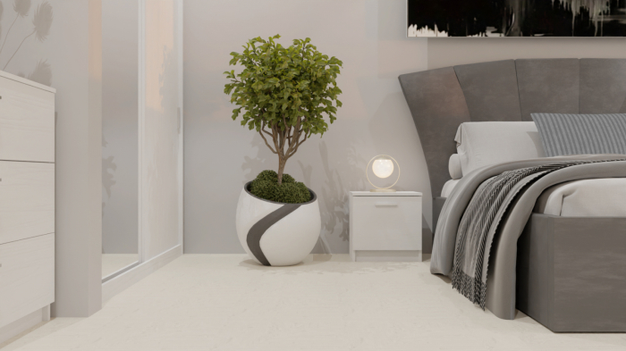 Dormitor Lucas Tapitat Gri 2 Usi Alb cu Oglinda [4]