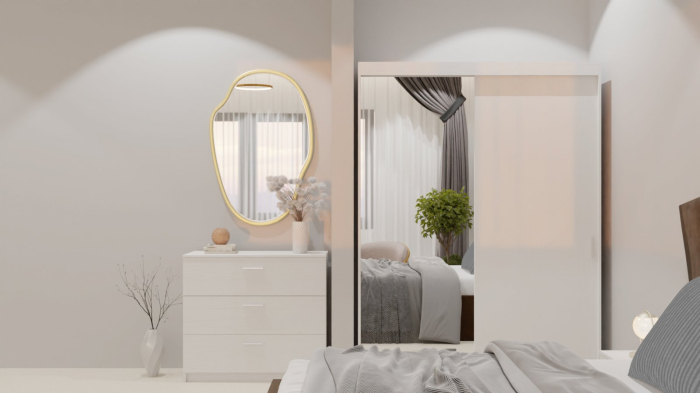 Dormitor Lucas Tapitat Maro 2 Usi Alb cu Oglinda [7]