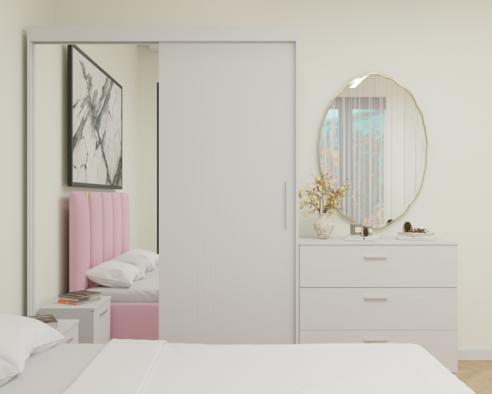 Dormitor MILANO Tapitat 2 usi Alb cu oglinda [4]