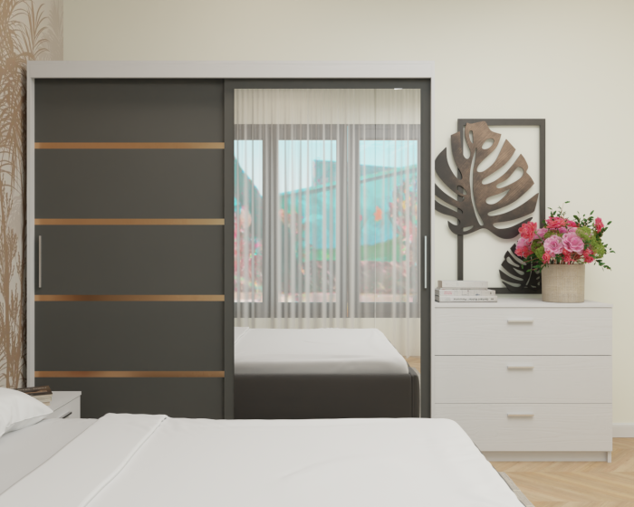 Dormitor MILANO Tapitat, 200X200 Alb&Antracit cu oglinda, Somiera Rabatabila [5]