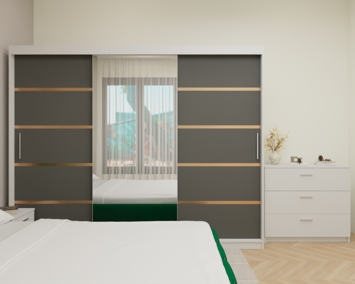 Dormitor MILANO Tapitat, 250X200 Alb&Antracit cu oglinda, Somiera Rabatabila [5]