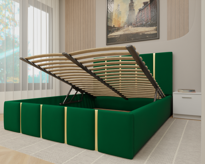 Dormitor MILANO Tapitat, 250X200 Alb&Antracit cu oglinda, Somiera Rabatabila [3]