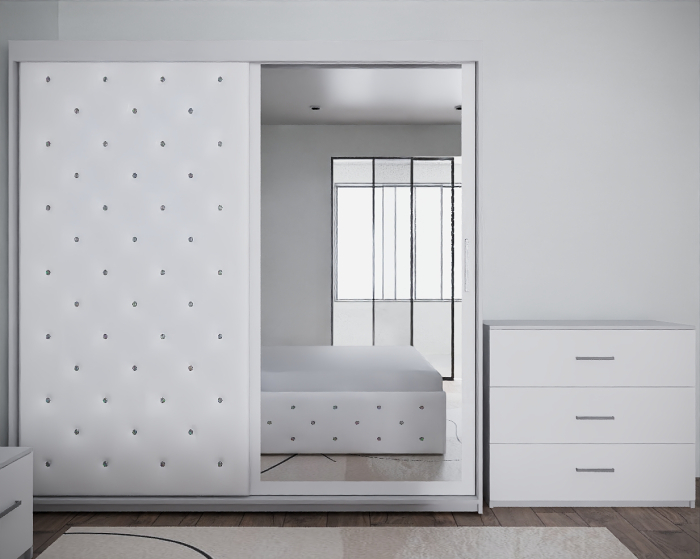 Dormitor Nemira New Alb Tapitat 2 Usi cu Oglinda [5]