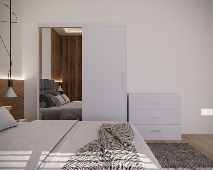 Dormitor Regal Tapitat Gri 2 Usi Alb cu Oglinda [3]