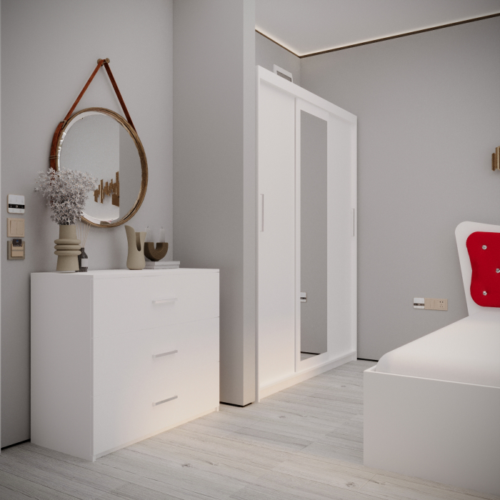 Dormitor Vista Tapitat 3 Usi cu Oglinda Alb&Rosu [3]