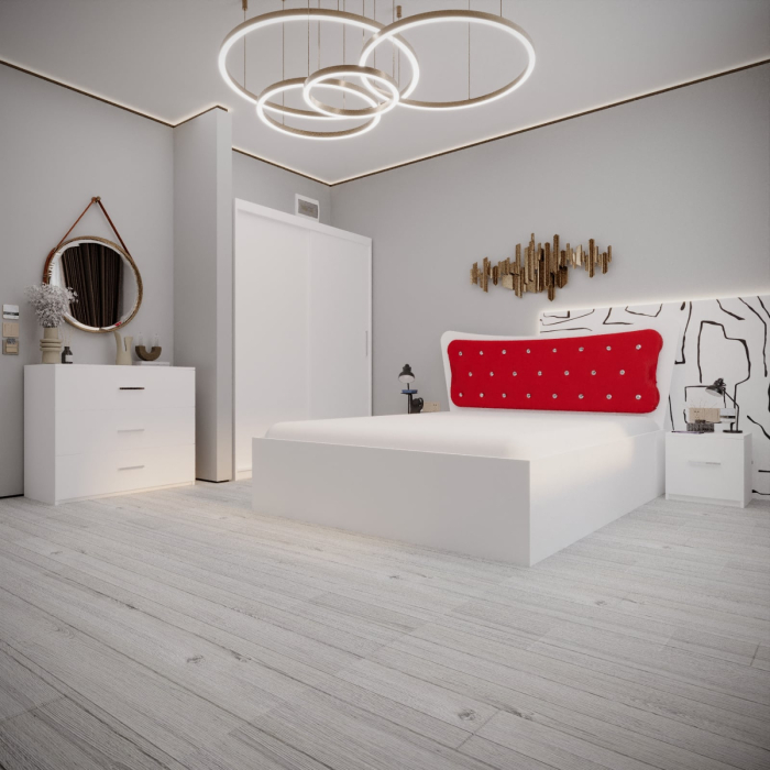 Dormitor Vista Tapitat Alb&Rosu [3]