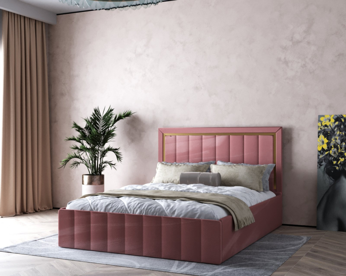 Pat  Elegance Tapițat Roz  140x200 [8]