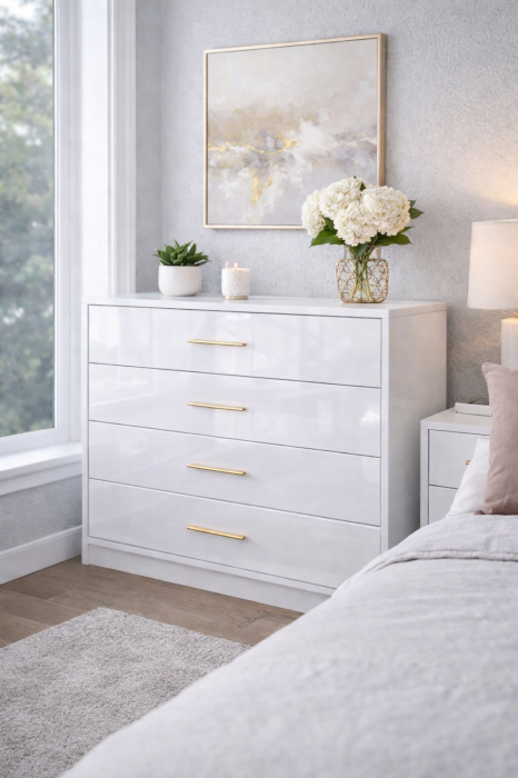 Set Dormitor Golden mdf lucios cu Somiera Rabatabila si lada, dressing 250x200 [2]