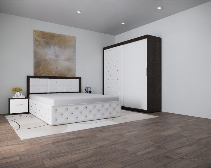 Set Pat Nemira New Tapitat cu Noptiere si Dressing Wenge&Alb [3]