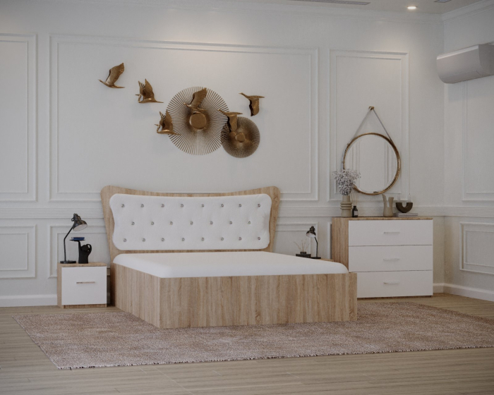 Set Pat Vista Tapitat Sonoma&Alb cu Noptiere si Comoda [4]