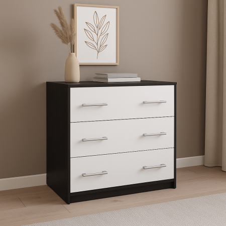 Comode - Comoda 3 sertare, Wenge/Alb, 80x45x70 cm