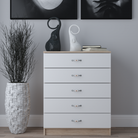 Comode - Comoda 5 Sertare Sonoma&Alb
