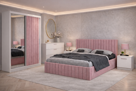 Set dormitor 140x200 - Dormitor Cairo cu Dressing tapitat in 2 usi