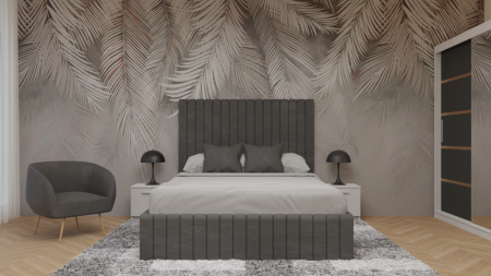 Seturi Dormitor - Dormitor Cairo Tapitat Dressing 250x200 3 Usi Cu Oglinda Alb&Gri Antracit