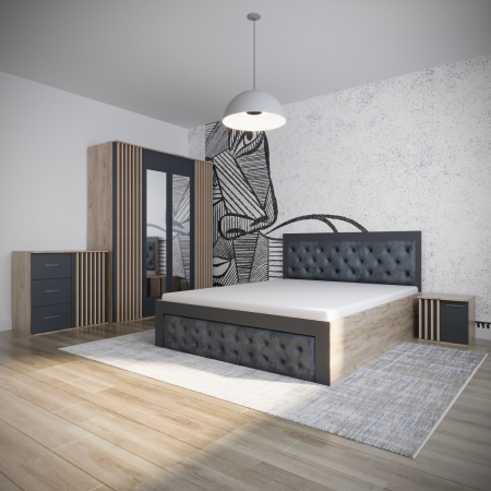 Set dormitor 140x200 - Dormitor Dallas Tapitat Stejar