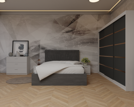 Seturi Dormitor - Dormitor: Lotus Pat Tapitat Dressing 250x200 Alb&Antracit 3 Usi