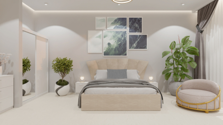 Seturi Dormitor - Dormitor Lucas Tapitat Bej 2 Usi Alb cu Oglinda