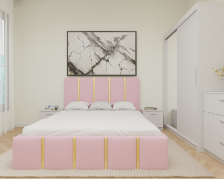 Set dormitor 180x200 - Dormitor MILANO Tapitat 2 usi Alb cu oglinda