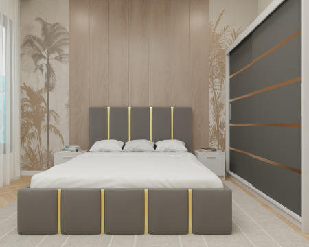 Set dormitor 180x200 - Dormitor MILANO Tapitat, 200X200 Alb&Antracit fara oglinda, Somiera Rabatabila