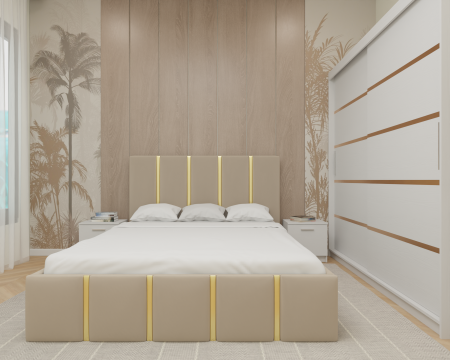 Set dormitor 180x200 - Dormitor MILANO Tapitat, 200X200 Alb fara oglinda, Somiera Rabatabila