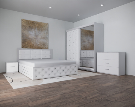 Seturi Dormitor - Dormitor Nemira New Alb Tapitat 2 Usi cu Oglinda