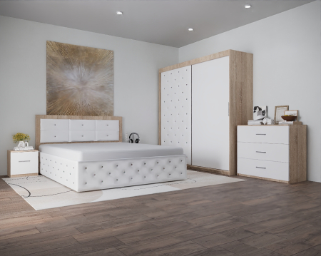 Seturi Dormitor - Dormitor Nemira New Sonoma&Alb Tapitat 2 Usi