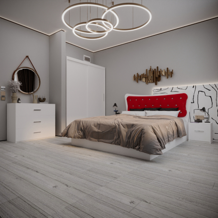 Seturi Dormitor - Dormitor Vista Tapitat Alb&Rosu