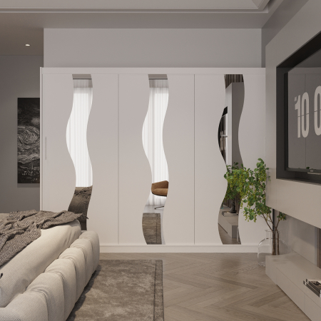 Dulapuri - Dulap Globus 3 Usi cu Oglinda Alb 230*