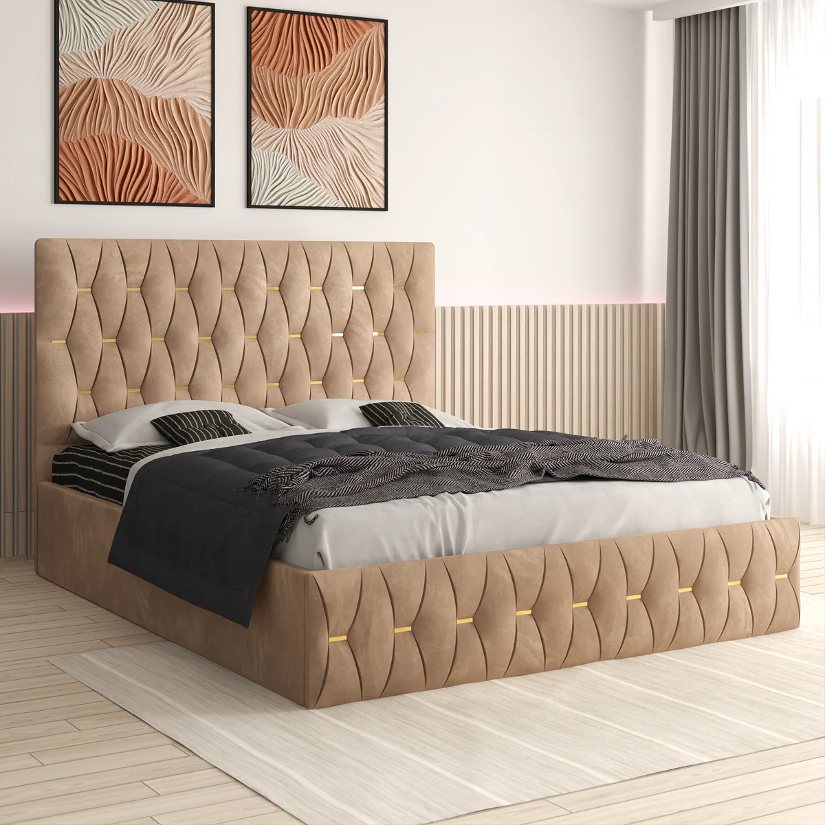 Pat Tapitat 140x200 - Pat Monaco Cu Somiera Rabatabila