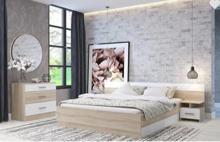 Set Pat cu Noptiere - Set Dormitor Lesi Sonoma&Alb