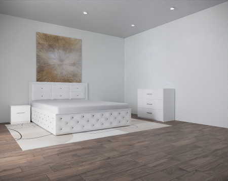 Set Pat cu Noptiere - Set Pat Nemira New Alb cu Noptiere Si Comoda