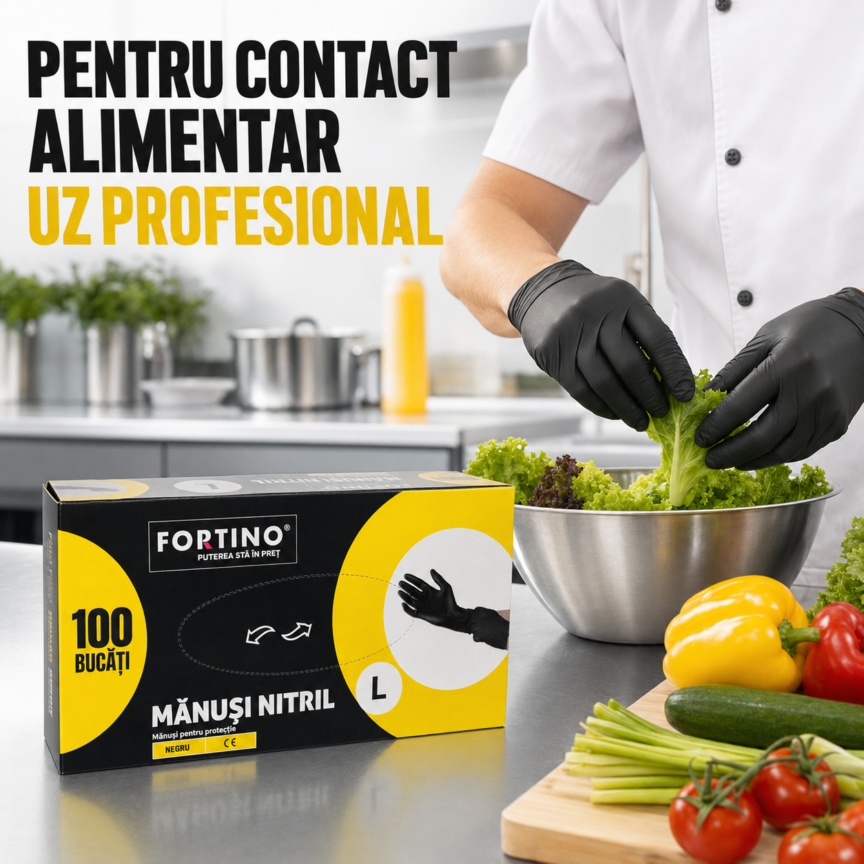Mănuși din nitril negre Fortino mărimea L – 100 bucăți [3]