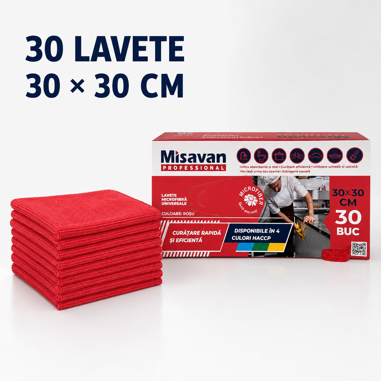 Misavan Professional Lavete Universale Microfibră 30x30 cm Set 30 Bucăți Culori HACCP [3]