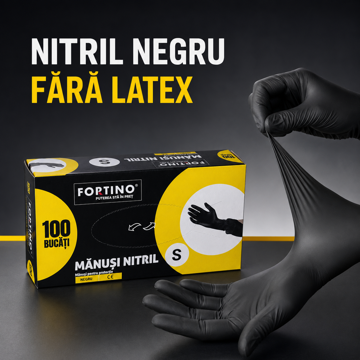 Mănuși din nitril negre Fortino mărimea S – 100 bucăți [5]