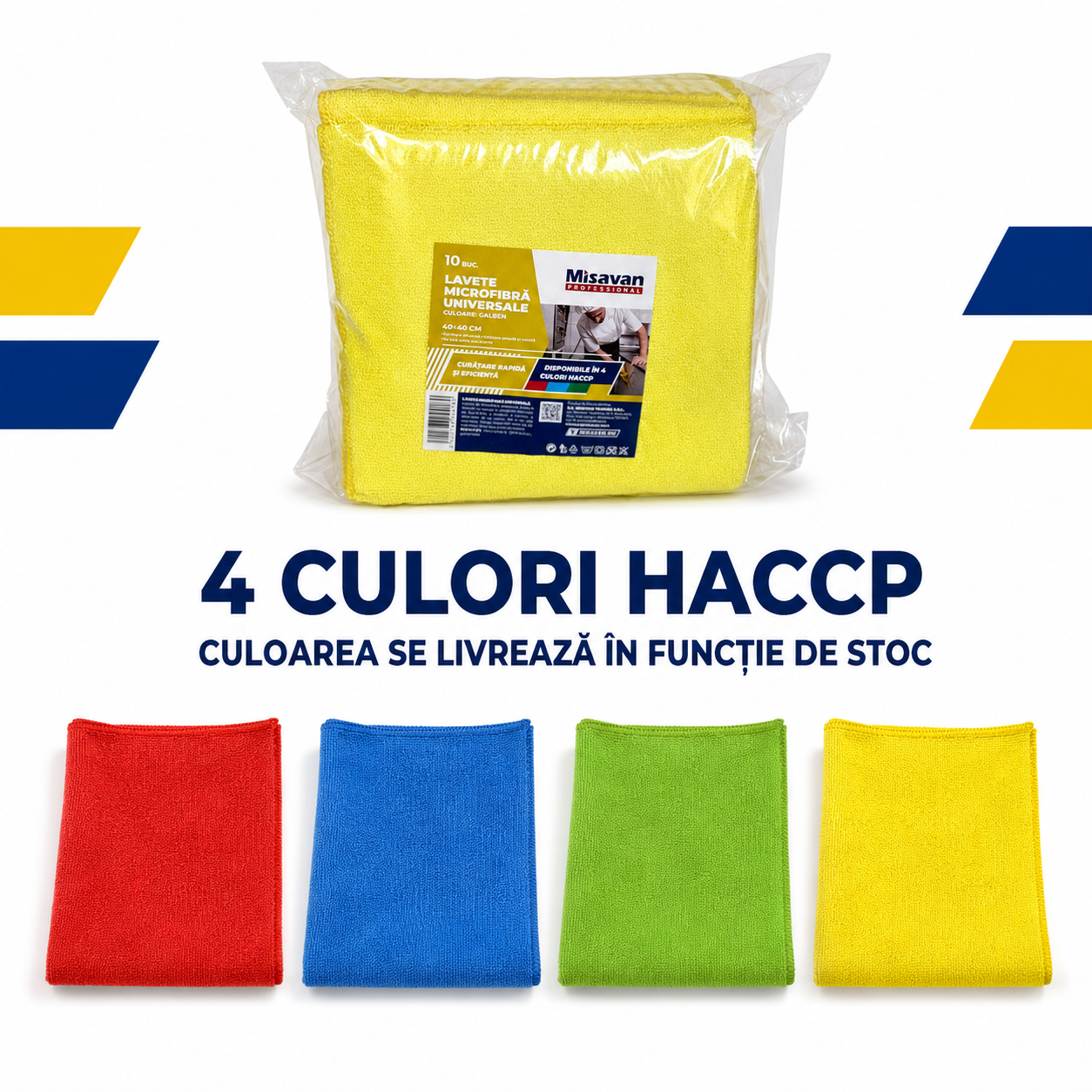 Misavan Professional Lavete Microfibră Universale 40x40 cm Set 10 Bucăți Culori HACCP [6]