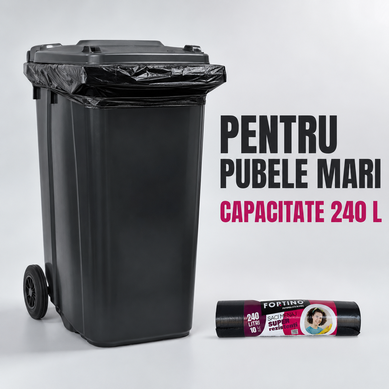 Fortino Saci Menajeri Super Rezistenți 240 L Rolă 10 Bucăți Negri [5]