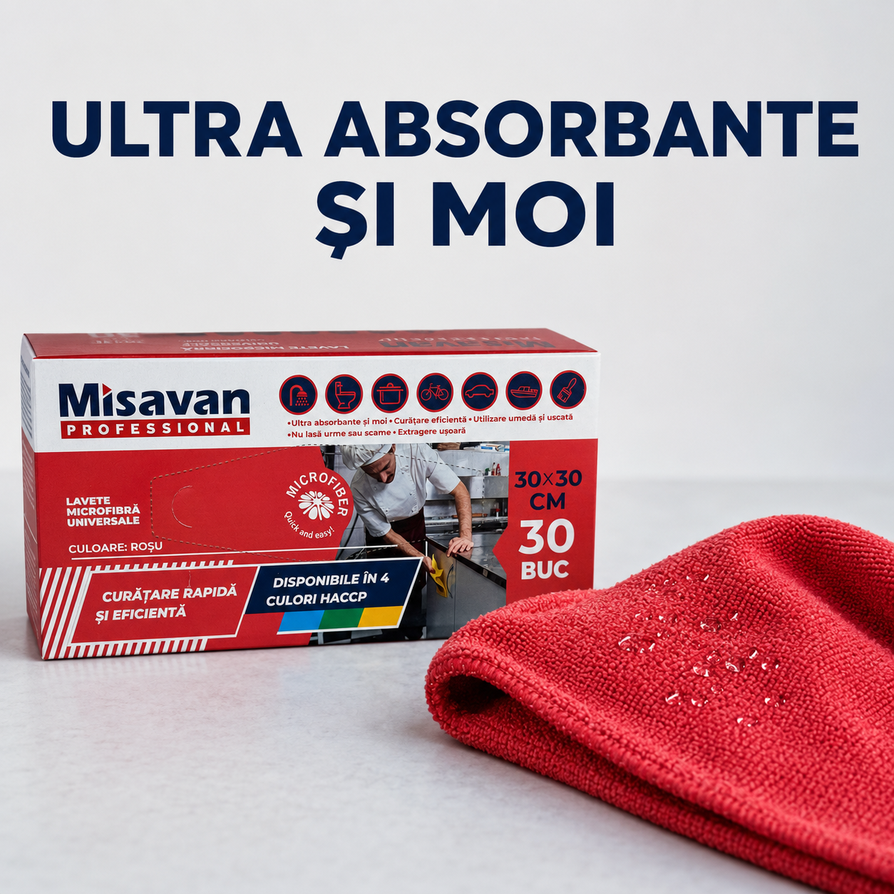 Misavan Professional Lavete Universale Microfibră 30x30 cm Set 30 Bucăți Culori HACCP [4]
