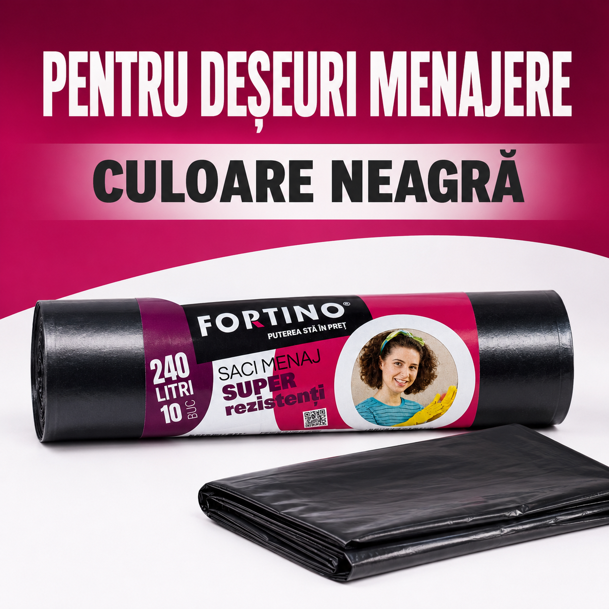 Fortino Saci Menajeri Super Rezistenți 240 L Rolă 10 Bucăți Negri [6]