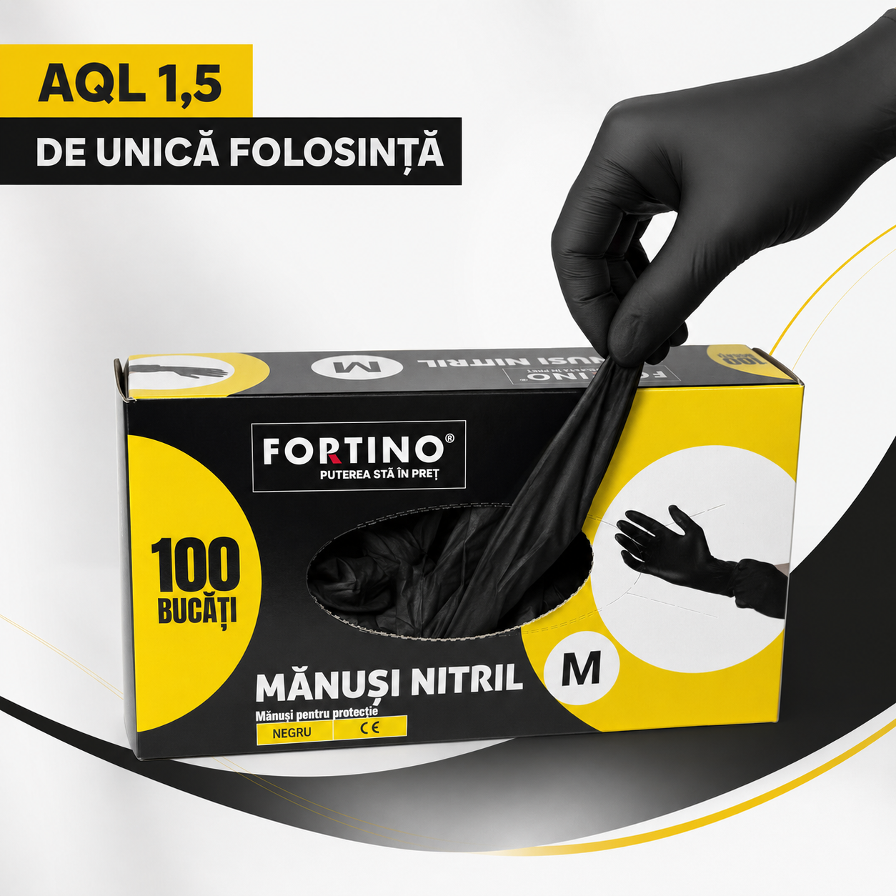 Mănuși din nitril negre Fortino mărimea M – 100 bucăți [6]