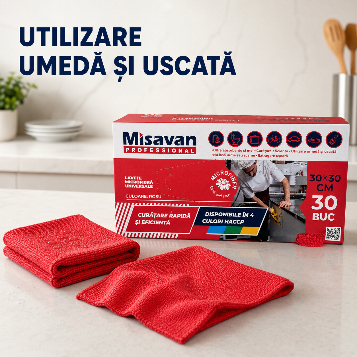 Misavan Professional Lavete Universale Microfibră 30x30 cm Set 30 Bucăți Culori HACCP [5]