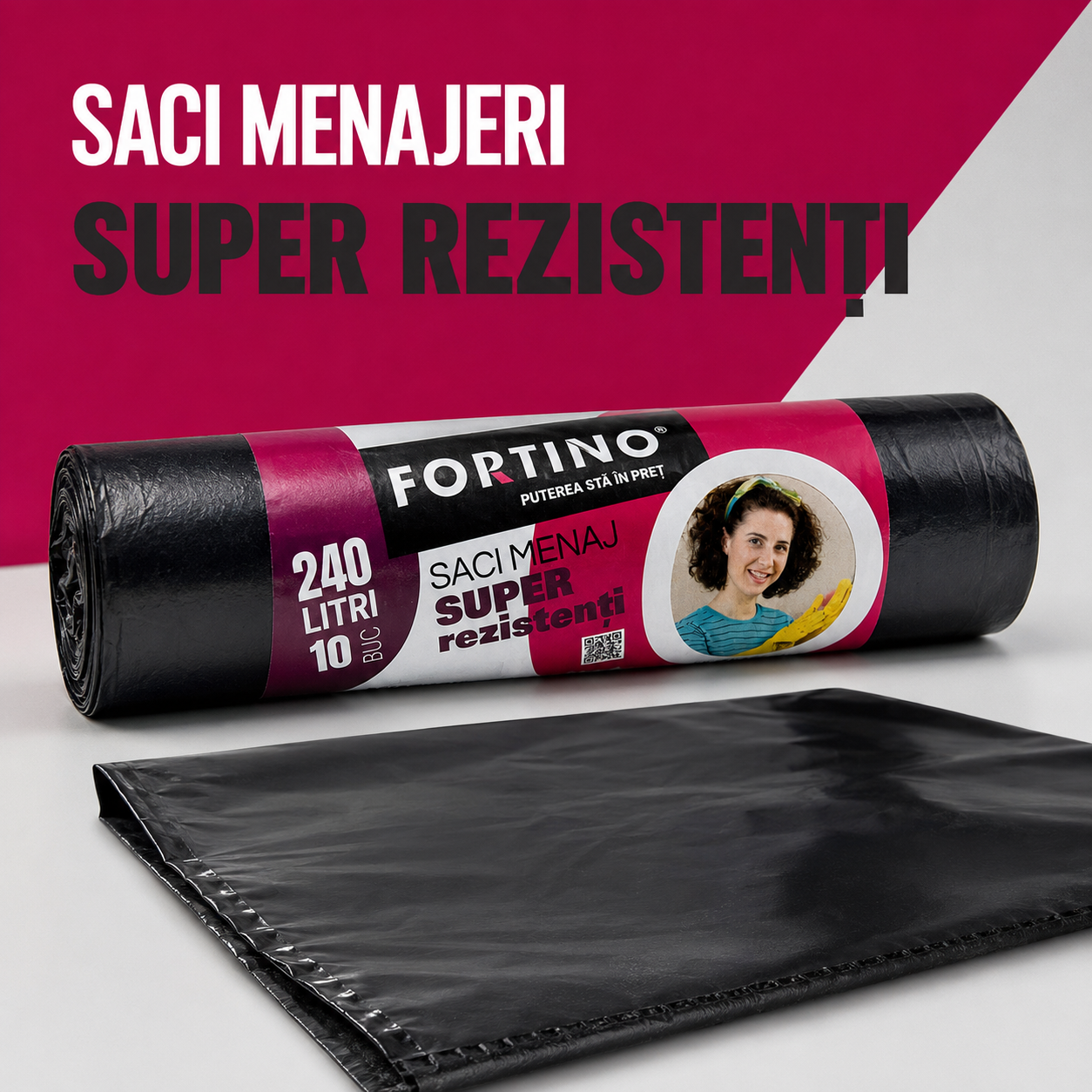 Fortino Saci Menajeri Super Rezistenți 240 L Rolă 10 Bucăți Negri [4]