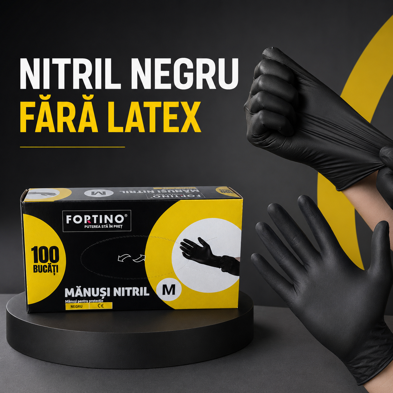 Mănuși din nitril negre Fortino mărimea M – 100 bucăți [5]