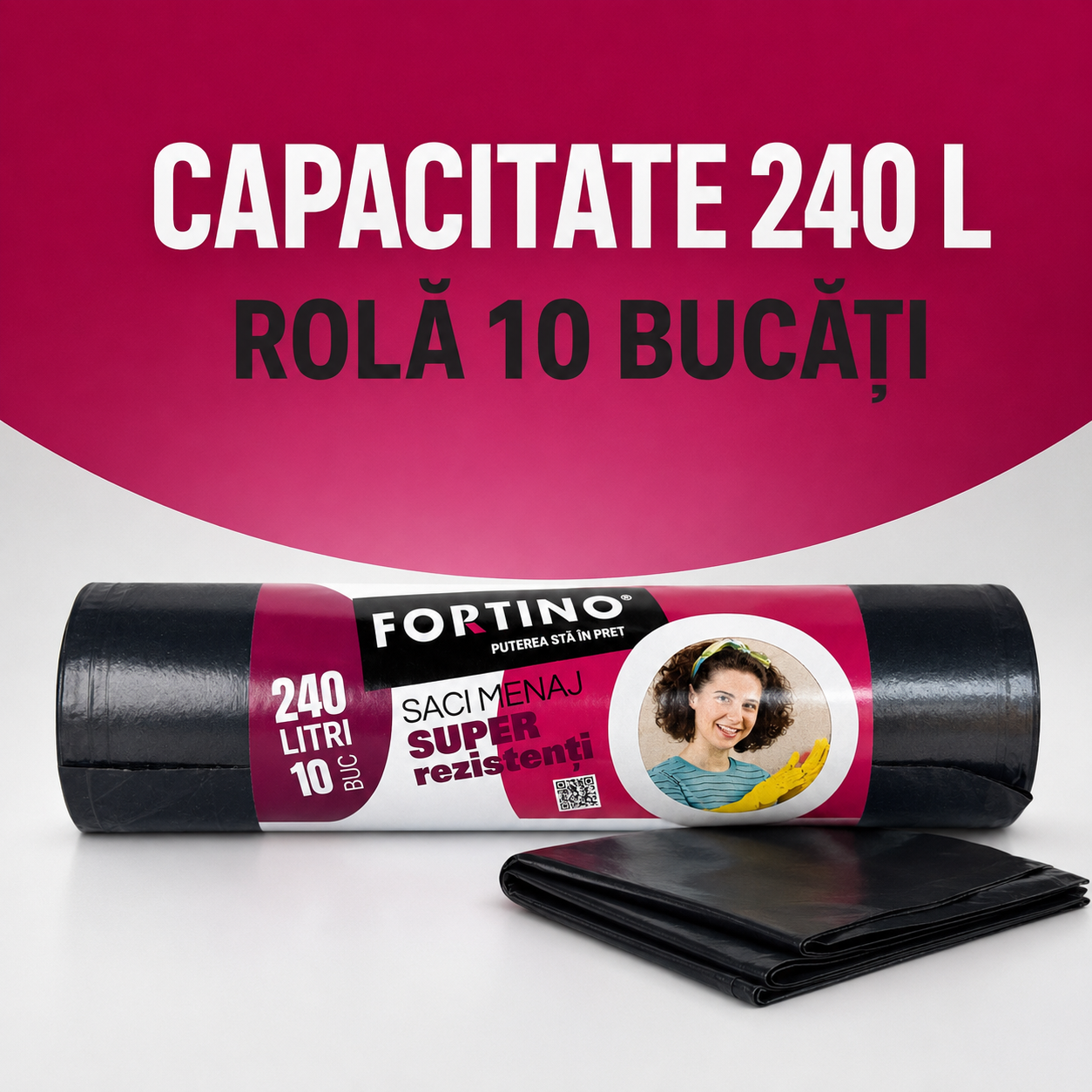 Fortino Saci Menajeri Super Rezistenți 240 L Rolă 10 Bucăți Negri [3]