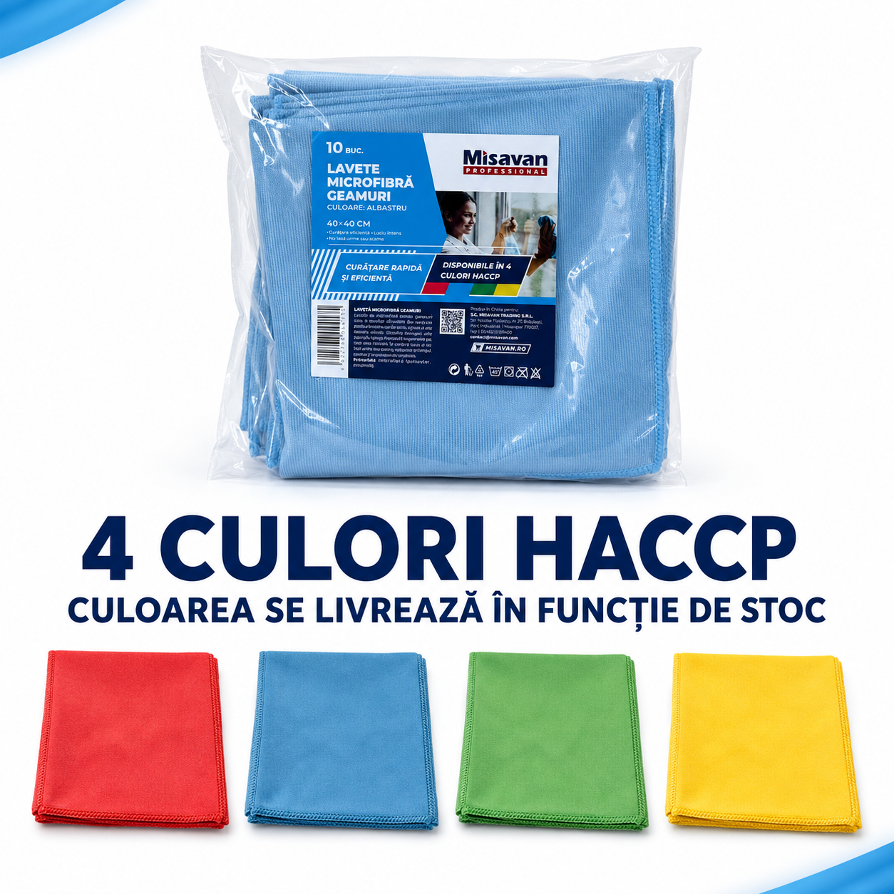 Misavan Professional Lavete Microfibră Geamuri 40x40 cm Set 10 Bucăți Culori HACCP [6]