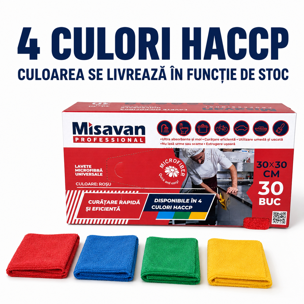 Misavan Professional Lavete Universale Microfibră 30x30 cm Set 30 Bucăți Culori HACCP [6]