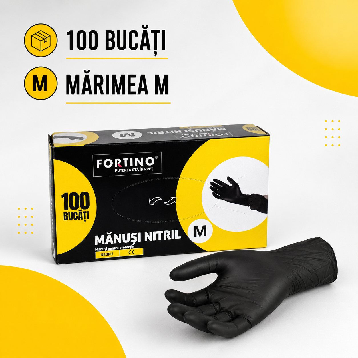 Mănuși din nitril negre Fortino mărimea M – 100 bucăți [4]