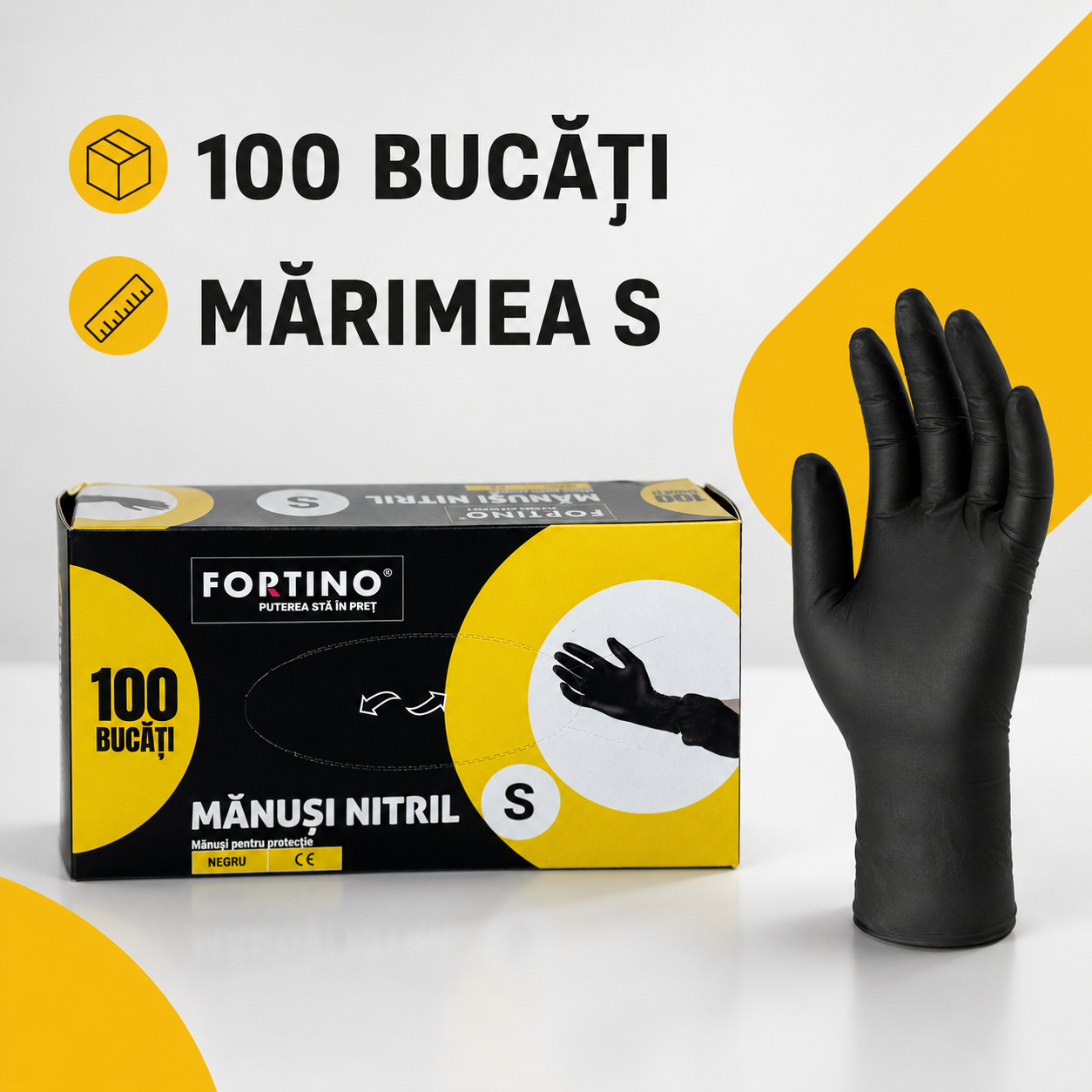 Mănuși din nitril negre Fortino mărimea S – 100 bucăți [4]