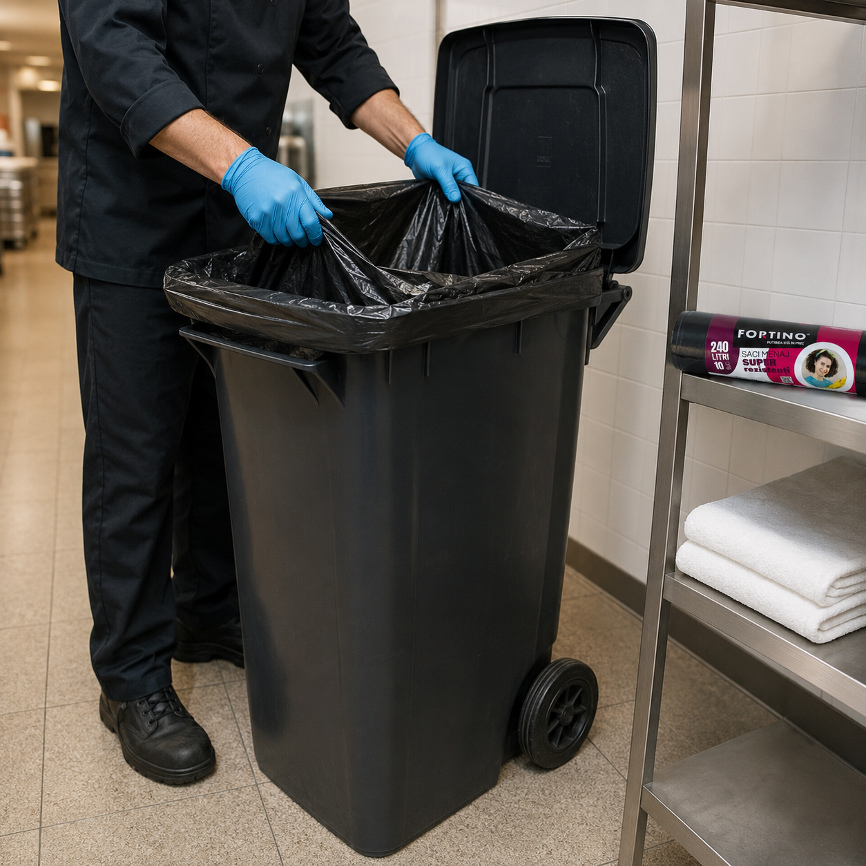 Fortino Saci Menajeri Super Rezistenți 240 L Rolă 10 Bucăți Negri [2]
