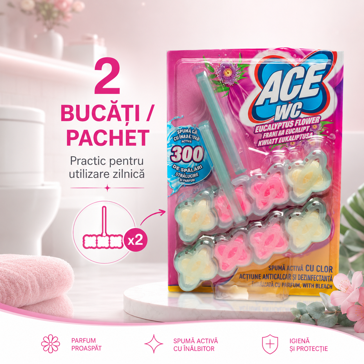 ACE WC Odorizant Toaletă Flori de Eucalipt 2 x 48 g [3]