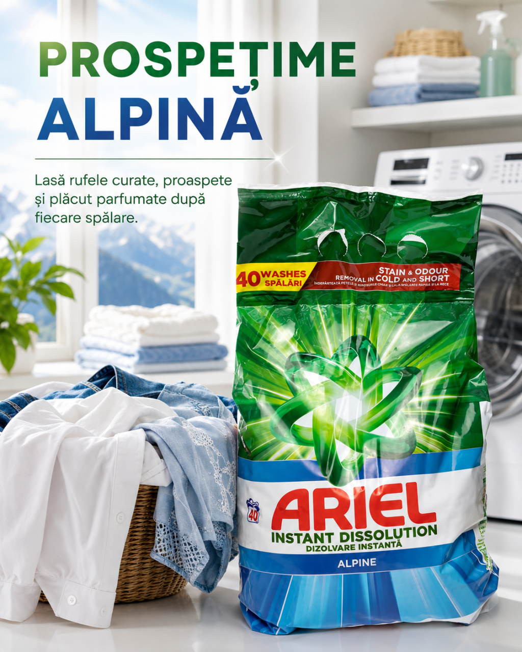 Ariel Instant Dissolution Alpine Detergent Automat de Rufe Pudra 40 Spalari 2.6 kg [6]